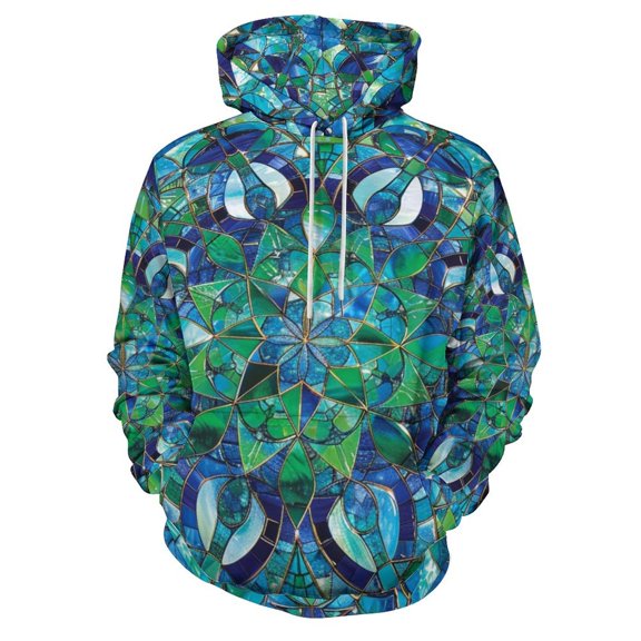 Retro Mandala Glass Flower Regular Fit Hoodie, Sporty Pullover Hooded Sweatshirt for Men Women S