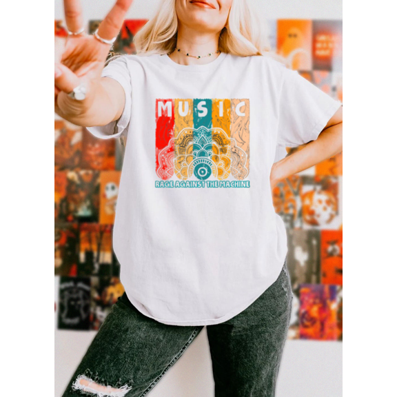 Retro Mandala Inspired Vintage Music Style Graphic Print Artwork Unisex T-Shirt, up to size 5XL