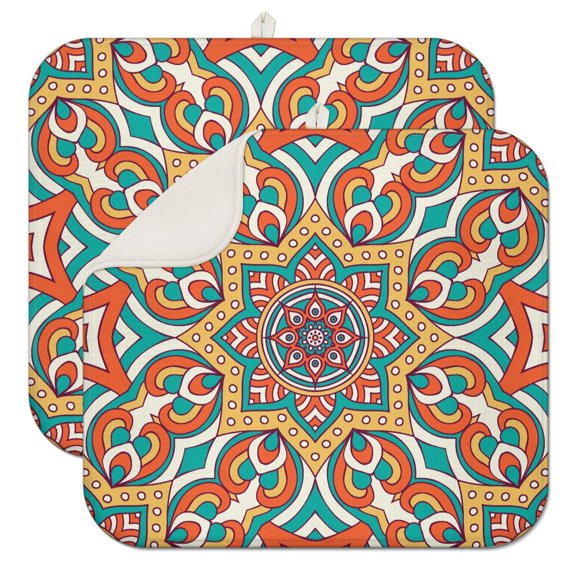 Retro Mandala Pattern Coffee Mat – Fast Drying Microfiber Spill Mat, Multi-Functional Dish Drying Pad for Kitchen and Coffee Bars