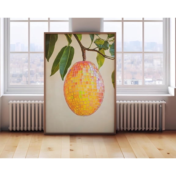 Retro Mango Disco Ball Poster, Kitchen Poster, Funky Food Home Decor, Preppy Citrus Fruit Wall Art, Bar Cart Poster Diy Decor, Her Home Decor, 16x24 UNFRAMED