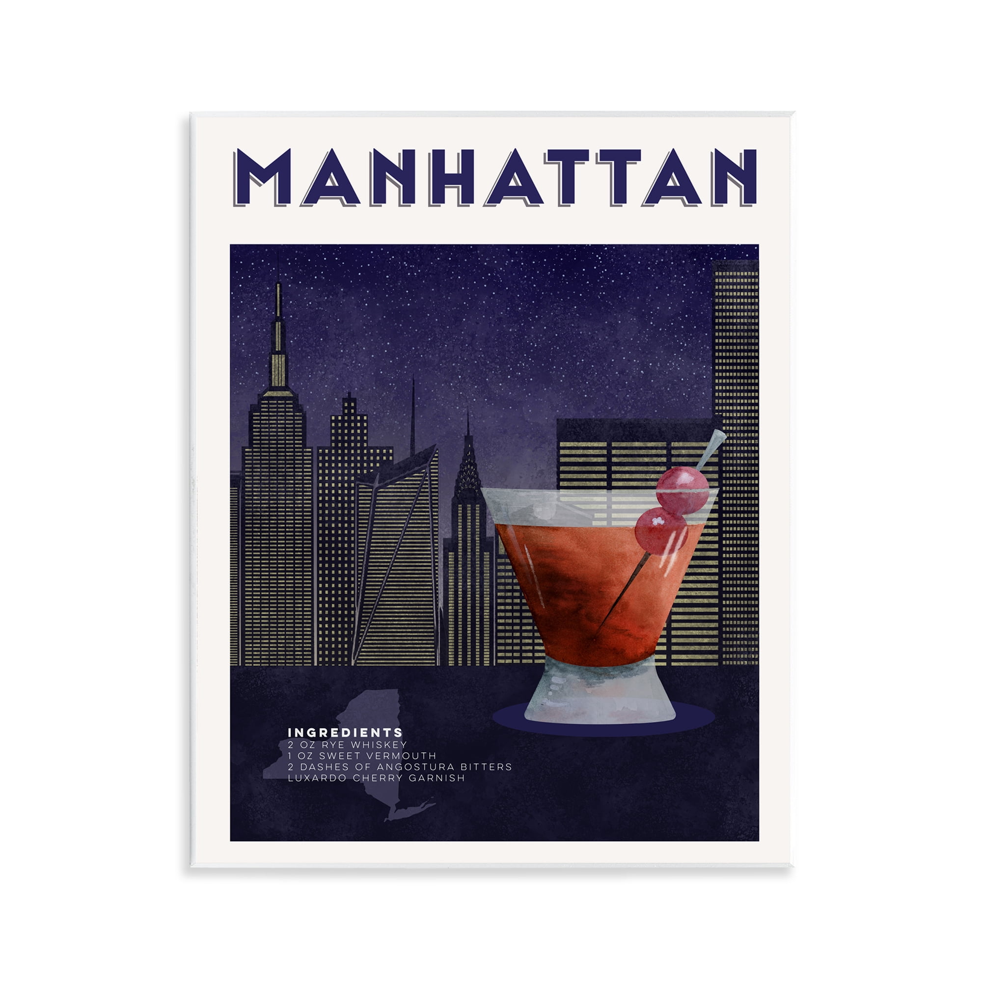 Retro Manhattan Cocktail Cityscape Wall Plaque Art, design by Brett Blumenthal
