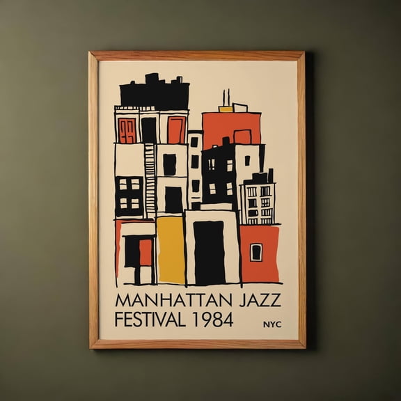 Retro Manhattan Jazz Festival Vibrant NYC Wall Art Unframed Paper Print