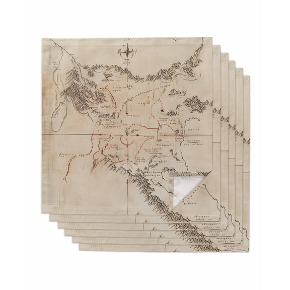 Retro Map Cloth Napkins Set of 6 Reusable Dinner Napkins, Middle Century Mountain Landscape Vintage Art Cocktail Napkin Washable Table Napkins for Wedding/Holiday Party/Baby Shower 20"x20"