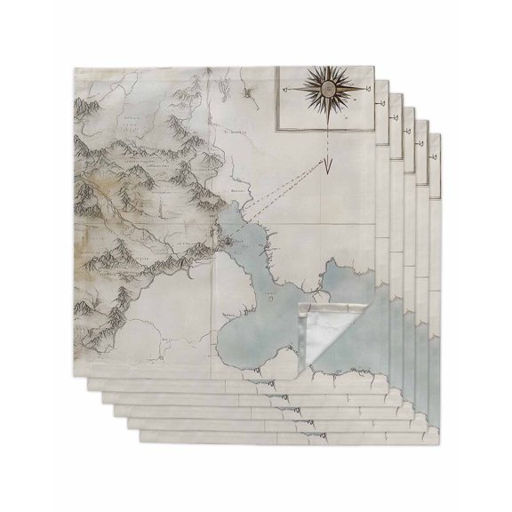 Retro Map Cloth Napkins Set of 6 Reusable Dinner Napkins, Middle Century Rustic Mountain Ocean Landscape Cocktail Napkin Washable Table Napkins for Wedding/Holiday Party/Baby Shower 20"x20"