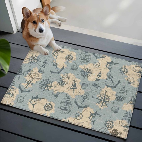 Retro Map Front Door Rugs 2x3 ft Abstract Route Sailing Anchor Compass Small Rug for Entryway Non Slip Washable Bathroom Door Mat Absorbent Floor Mat for Indoor Entrance