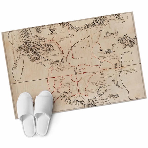 Retro Map Large Area Rugs for Bedroom Living Room, Soft Non Slip Carpet Bedside Rug, Middle Century Mountain Landscape Vintage Art Rectangular Floor Cover Kitchen Accent Rug 2'x3' for Office