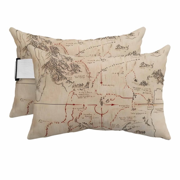 Retro Map Outdoor Pillows for Chaise Lounge Chair Beach Headrest Pillow Set of 2 Waterproof Lumbar Pillows with Insert Middle Century Mountain Landscape Vintage Art Pillow for Patio Pool 12"x20"