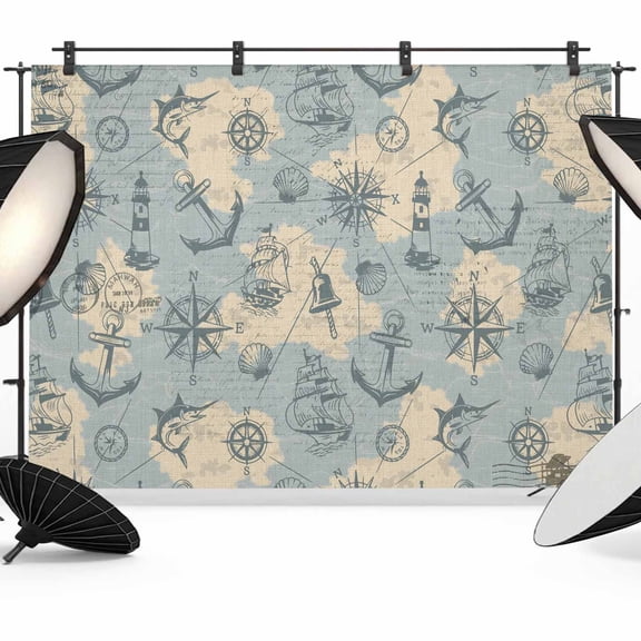 Retro Map Photography Backdrop 7x5FT, Abstract Route Sailing Anchor Compass Photo Backdrops, Background for Photography Studio Photo Studio Background, Back Drop for Photoshoot