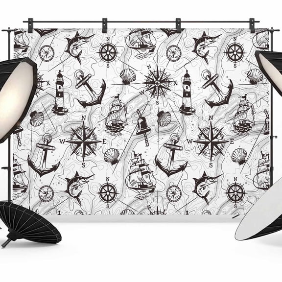 Retro Map Photography Backdrop 8x6FT, Watercolor Abstract Sailing Boat Black Line Photo Backdrops, Background for Photography Studio Photo Studio Background, Back Drop for Photoshoot