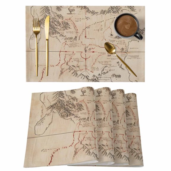 Retro Map Placemats Set of 6 Middle Century Mountain Landscape Vintage Art Place Mats Indoor Wipeable Table Mats Washable Cloth Dining Table Placemats for Kitchen Holiday Party Home Decor 13x19 Inch
