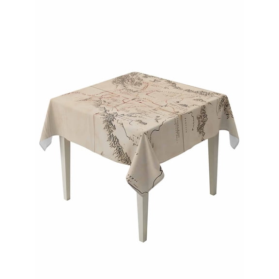 Retro Map Table Cloth, Waterproof Tablecloth for Square Tables, Middle Century Mountain Landscape Vintage Art Reusable Washable Fabric Table Cover for Restaurant Kitchen Dining Tables 54"x54"