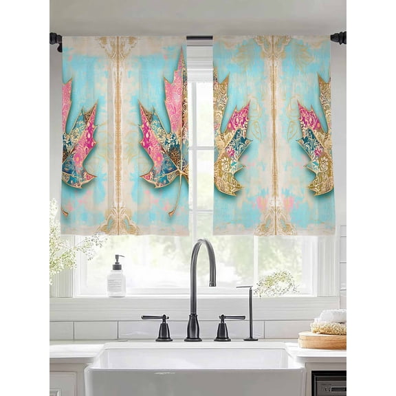 Retro Maple Leaf Sheer Curtains for Living Room Bedroom Summer Autumn Leaves Botanical Sheer Curtains 45 Inch Long 2 Panels Set Light Filtering Curtain Window Treatments Drapes for Dining Room