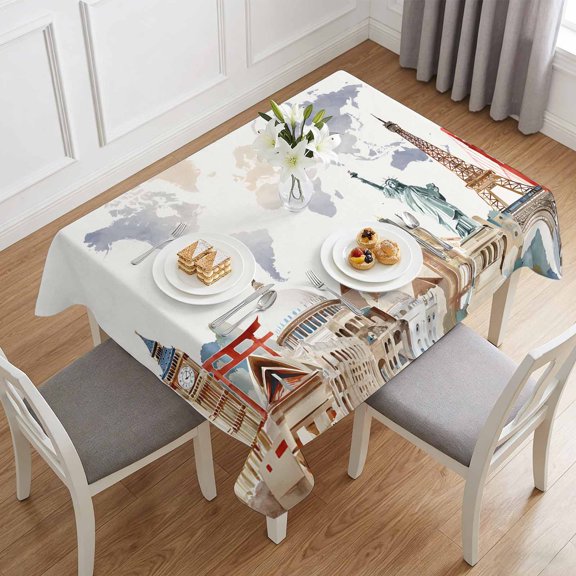 Retro Maps of The World Tourism Table Cloth 60x84in, Waterproof Rectangle Tablecloth Wipeable Tablecloths Abstract Graffiti Texture Table Covers for Dining Tables Party Indoor Outdoor