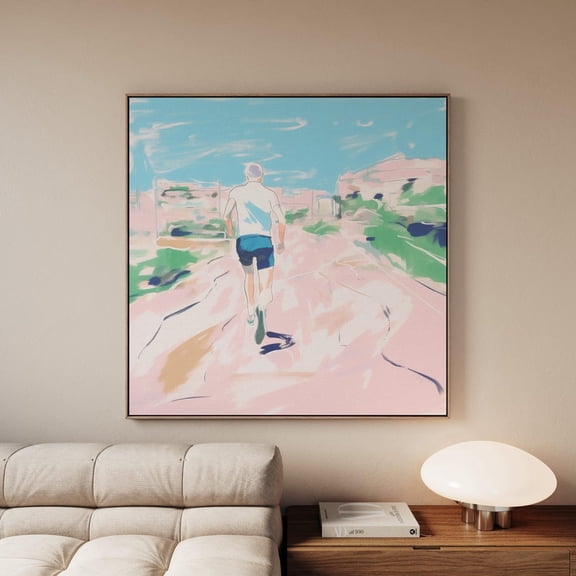 Retro Marathon Runners Wall Art Pink Blue Green Sports Art Runners Art Monet Style French Summer Decor, Unframed Paper Print