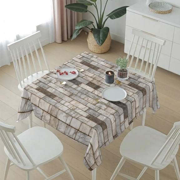 Retro Marble Texture Pattern Table Cloth 54x54in, Waterproof Square Tablecloth Wipeable Tablecloths Farm Stone Brick Decoration Table Covers for Dining Tables Party Indoor Outdoor