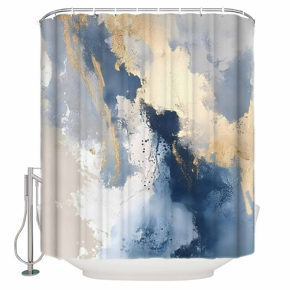 Retro Marble Texture Shower Curtain Set ,Waterproof Fabric Shower Curtains Blue Yellow Fluid Wash Painting Shower Curtains for Bathroom,Bathroom Decor 54x"78"