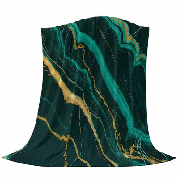 Retro Marble Texture Throw Flannel Blanket Watercolor Green Lines Art Super Soft Cozy Bed Blanket, Lightweight Plush Fuzzy Bed Throw for Bedroom Sofa Couch Living Room 40x50In,