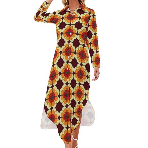 Retro Marigold Long Sleeved Shirt Dress clothes for women women's evening dresses Woman clothes Evening dresses