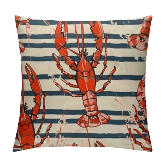 Retro Marine Lobster Pattern Plush Pillowcase Square Throw Pillow Cover Soft Cushion Cover for Sofa Bedroom Car