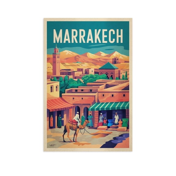 Retro Marrakech City Poster Vintage Moroccan City Tourism Art for Walls Canvas Poster