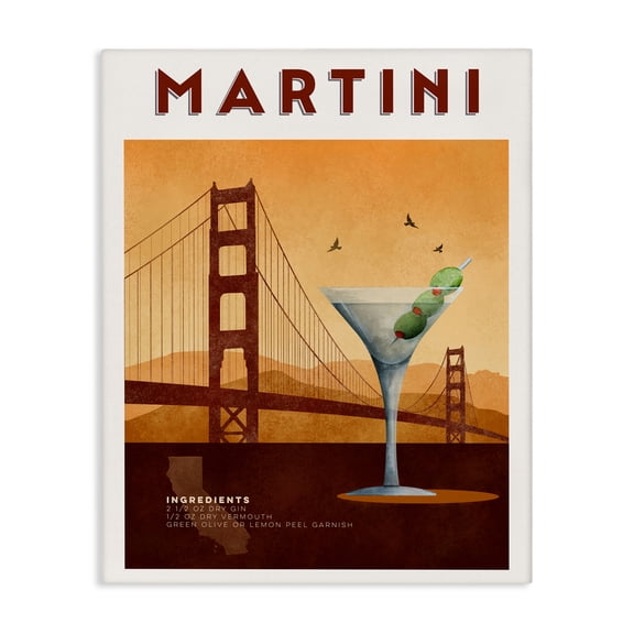 Retro Martini & Bridge View Canvas Wall Art, design by Brett Blumenthal
