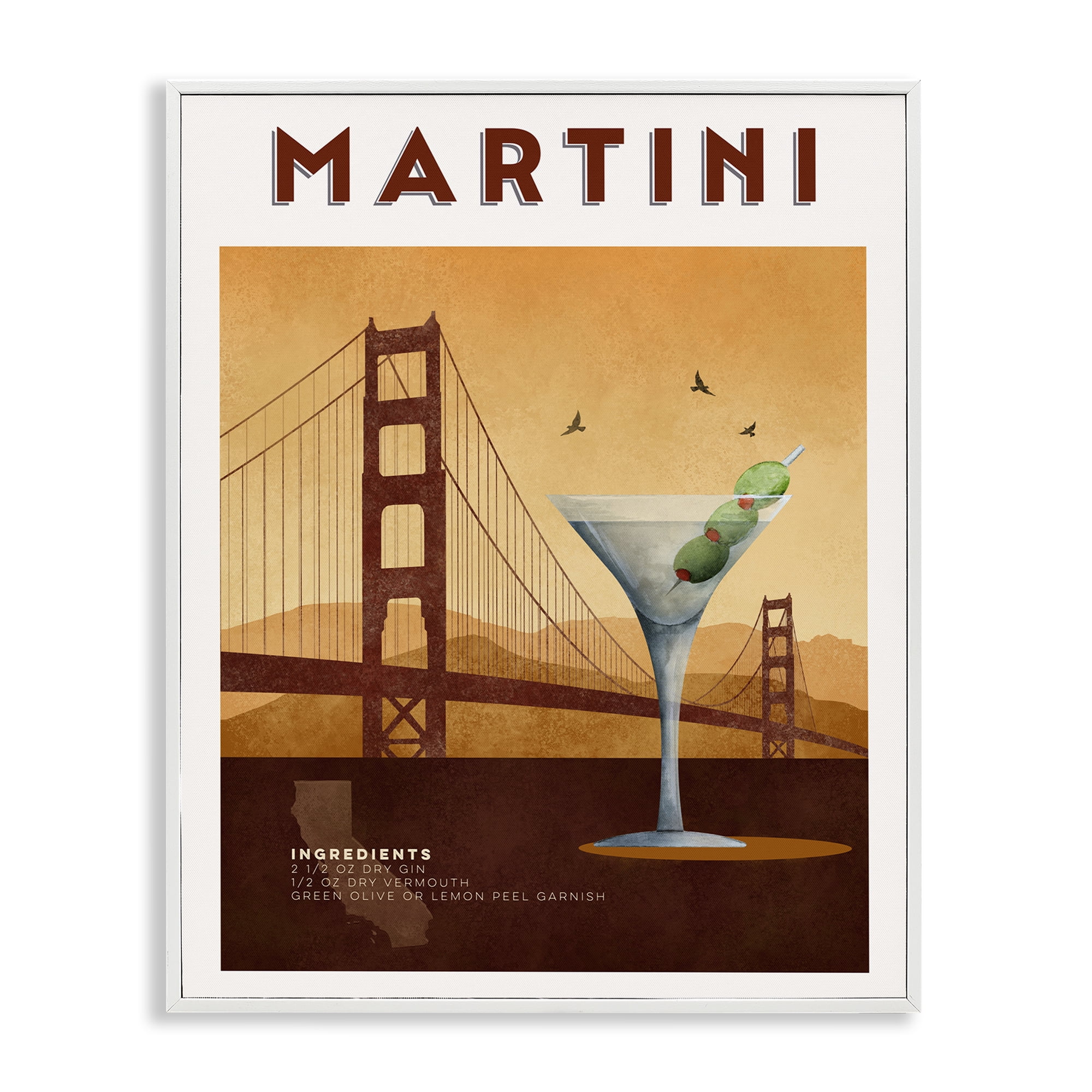 Retro Martini & Bridge View White Framed Giclee Art, design by Brett Blumenthal