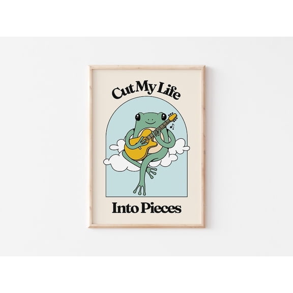 Retro Mascot Art Print, Cut My Life Into Pieces, Music Lover Wall Art, Vintage Home Office Decor, Retro Frog Cartoon, Poster Decor, Unframed Poster Size 24x36 F03.1.14l1262