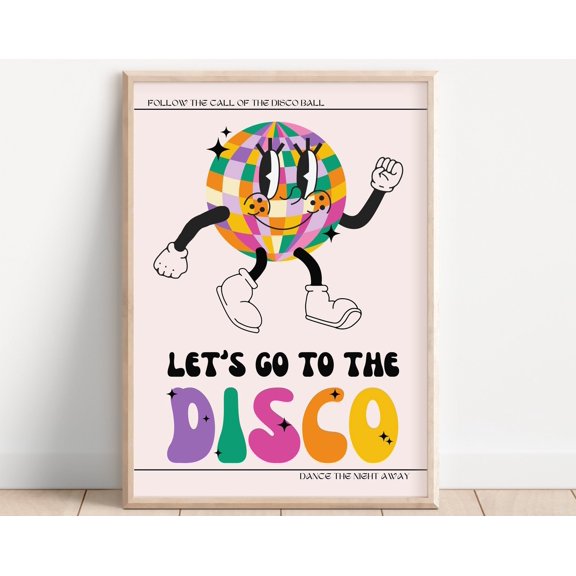 Retro Mascot Disco Print Letamp39s Go To The Disco Cartoon Mascot Disco Ball Poster Bold C