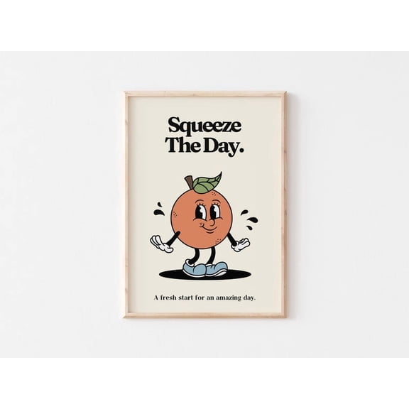 Retro Mascot Poster, Squeeze The Day, Motivational Wall Art, Vintage Home Office Decor, Cute Feminine Poster,, Stretched Canvas Size 12x18 F03.1.14l1197