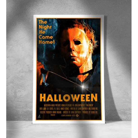 Retro Masked Slasher Killer Night Knife Spooky Horror Poster - MULTIPLE SIZE, UNFRAMED