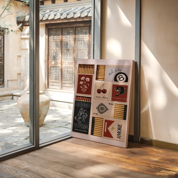 Retro Matchbox Art Print Vintage Match Covers With Western, Floral, And Lucky Motifs Bold Graphic Wall Decor Wall Art, Modern Wall Decor, 8x12 UNFRAMED