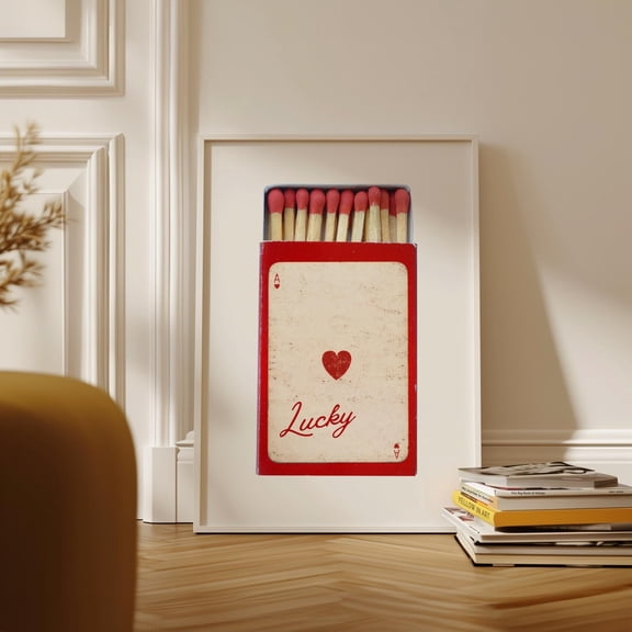 Retro Matchbox Print Trendy Red Matches Poster Retro Matchbook Wall Art Lucky Ace Of Hearts Bar Cart Decor Gift Idea Anniversary Gift