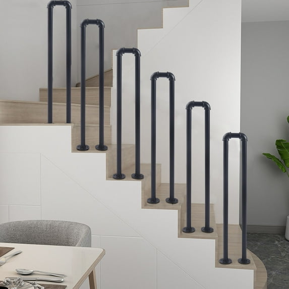 Retro Matte Black Stair Handrail Safety Non-Slip U-Shaped Support Railing