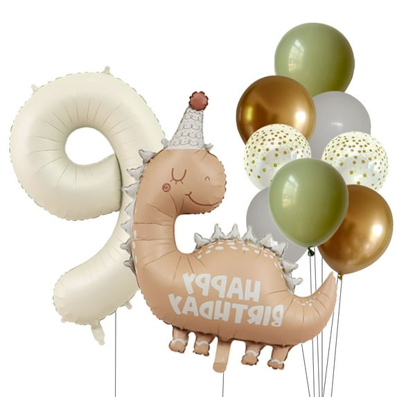 Retro Matte Caramel Colored Dinosaur Aluminum Film Number Balloon Set Happy Birthday Party Decoration Kids Background Photo Prop (9,Other)
