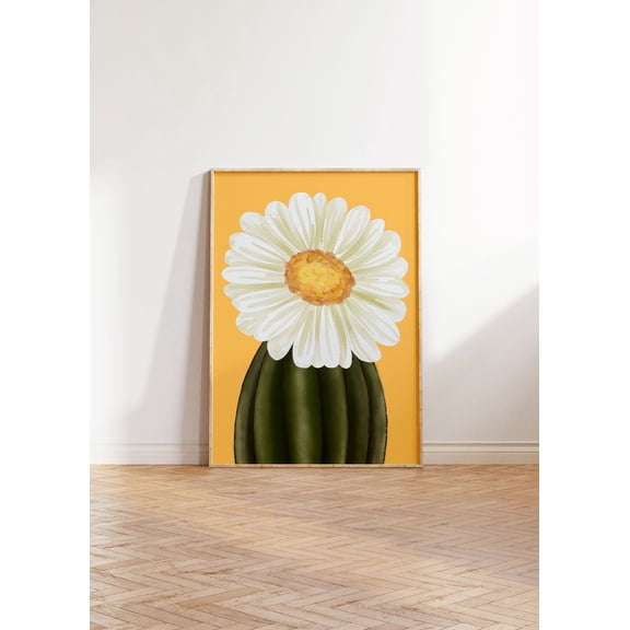 Retro Maximalist White Daisy Flower In Green Vase Modern Colorful Vibrant Electic Floral Yellow Art Poster |Wall Decor| Posters, Unframed Poster Size 12x18
