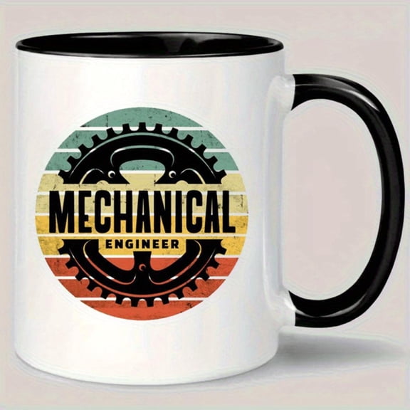 Retro Mechanical Engineer Mug Industrial Gear Design Coffee Cup Insulated Ceramic Cup Hot Cold Drinks Engineers Mechanics Birthday Graduation Present Hand Wash Only