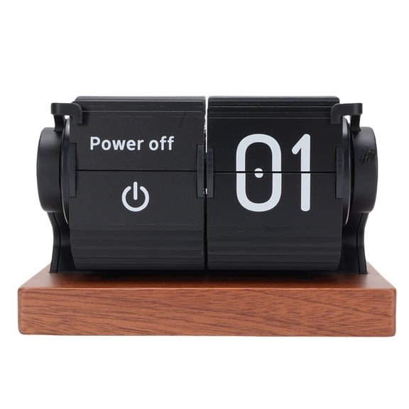Retro Mechanical Flip Table Clock Automatic Page Turning Alarm Clock Wood Base Battery Powered Countertop Timer for Office Study Bedroom Living Room Black 4.3x2.4x2.4 Inches / 11x6x6 cm