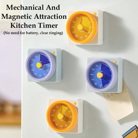 Retro Mechanical Kitchen Timer - 60-Minute Wind-Up Alarm Clock with Magnetic Back & Stand, Manual Countdown Timers for Classroom, Home, Study Sessions, and Cooking (Purple,Yellow)