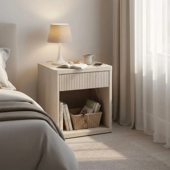 Retro Medieval Aesthetic Nightstand, Wear-Resistant P2 Wood Bedside Cabinet with Rounded Corners, Open & Closed Storage Side Table for Multi-Scenario Home Use