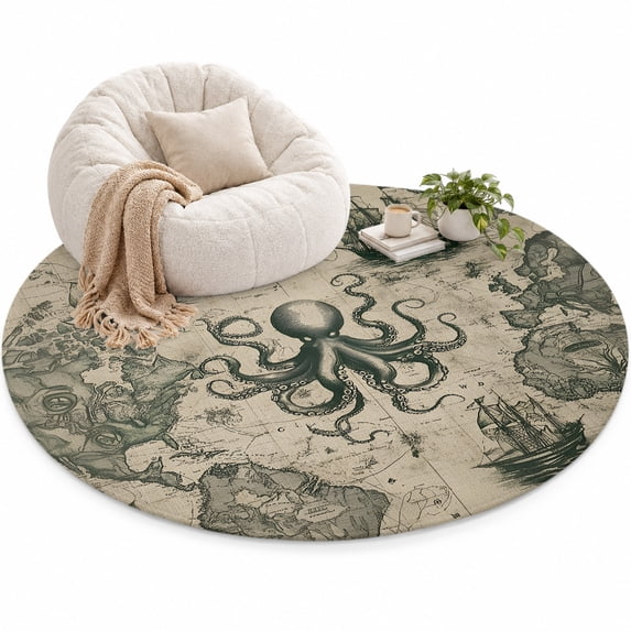 Retro Medieval Area Rug 3', Map Octopus Soft Mat Non-Slip Silicone ...