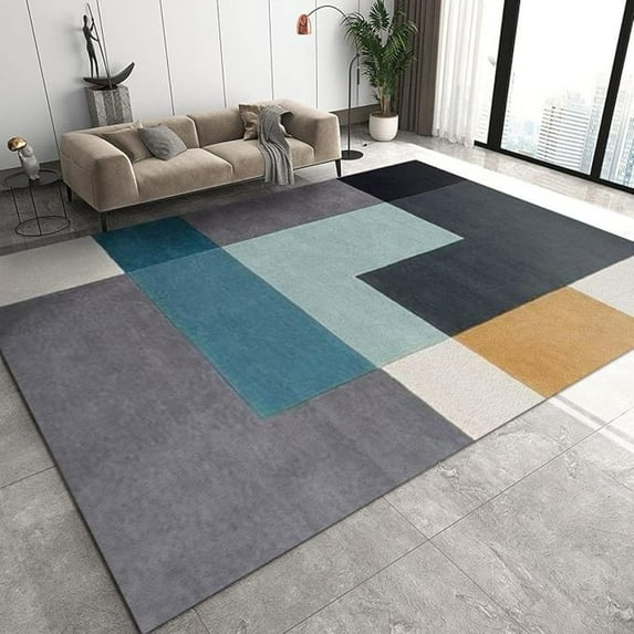 Retro Medieval Block Art Area Rug, Geometric Gray Boho Style Soft Washable Rug, Anti-Slip Backing Decorative Rug For Living Room Bedroom Kitchen Dining Room Home Rug 1x2ft