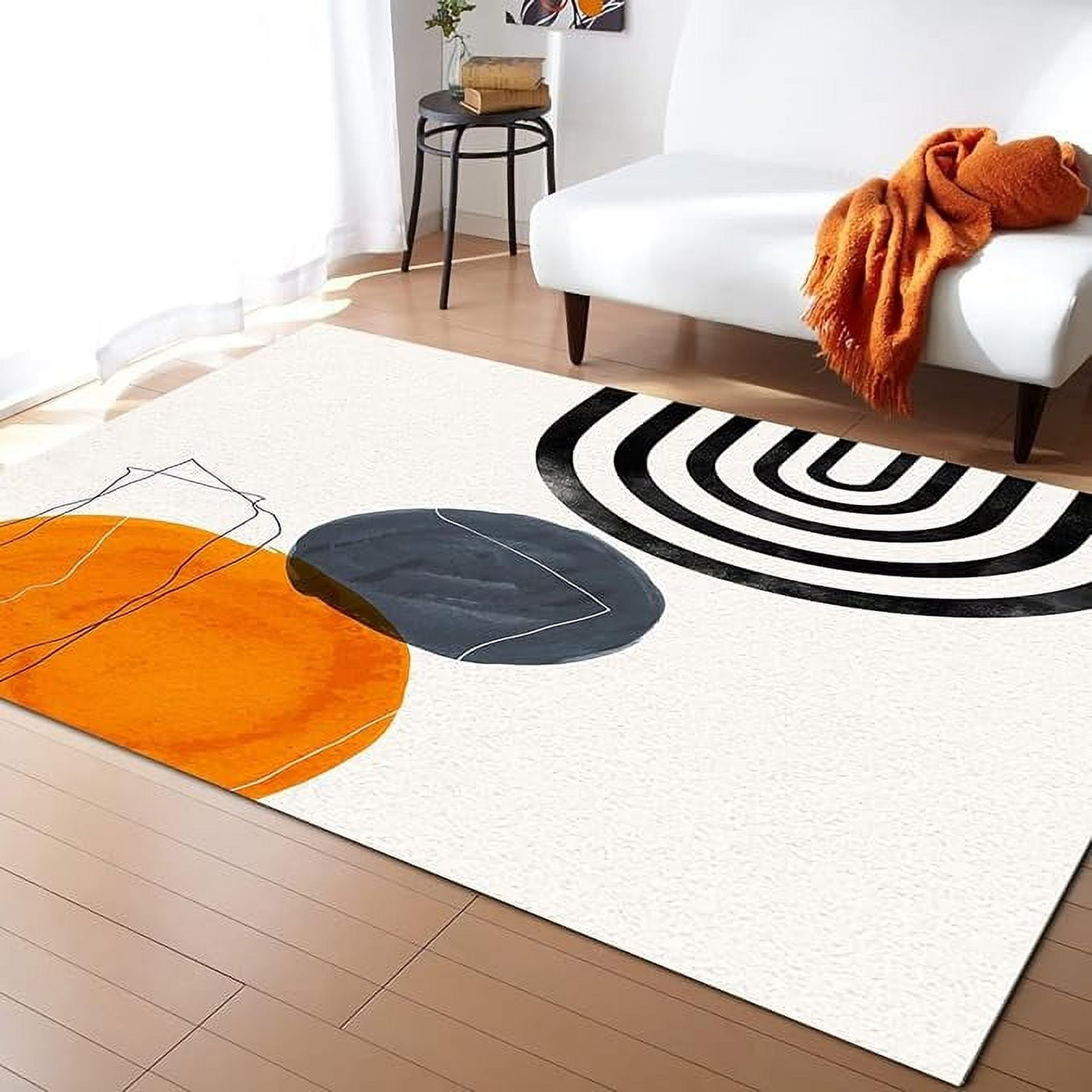 Retro Medieval Boho Style Area Rug, Modern Geometric Orange Circle Art ...