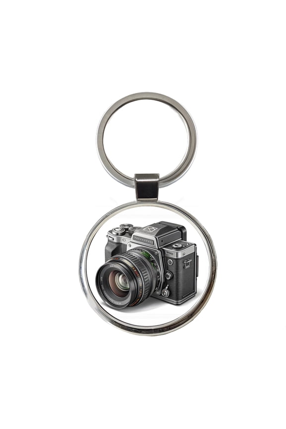 Retro Medium Format Photography Camera Metal Round Keychain