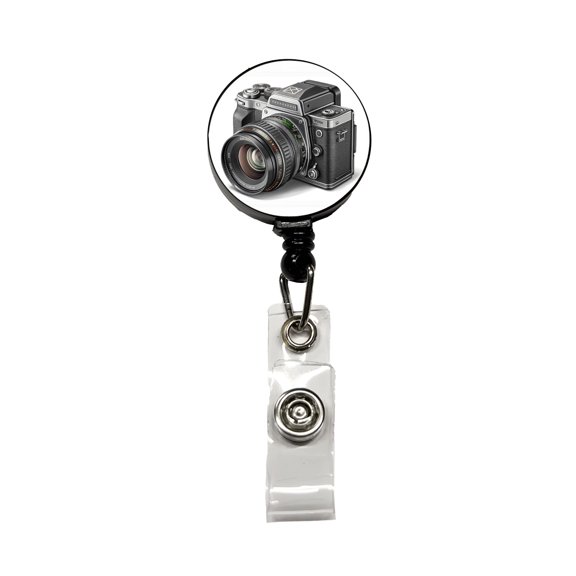 Retro Medium Format Photography Camera Retractable Reel ID Badge Key Card Name Tag Holder with Clip