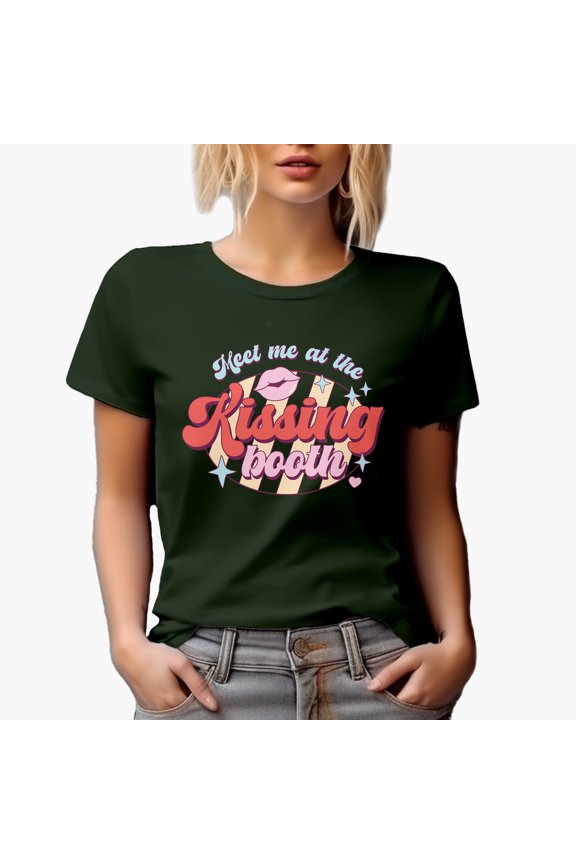 Retro Meet Me at the Kissing Booth, Valentine's Day Art Merch Gift, Military Green T-Shirt, XL