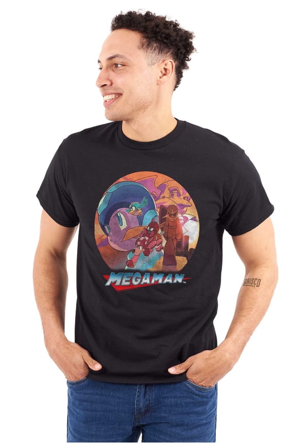 Retro Mega Man Rockman Video Game Plus Size Crewneck Graphic Tee Shirt Brisco Brands 3X