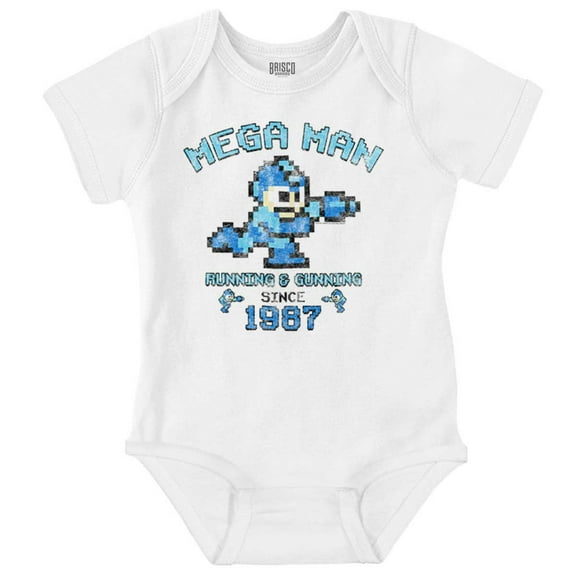 Retro Mega Man Running and Gunning Romper Boys or Girls Infant Baby Brisco Brands 12M