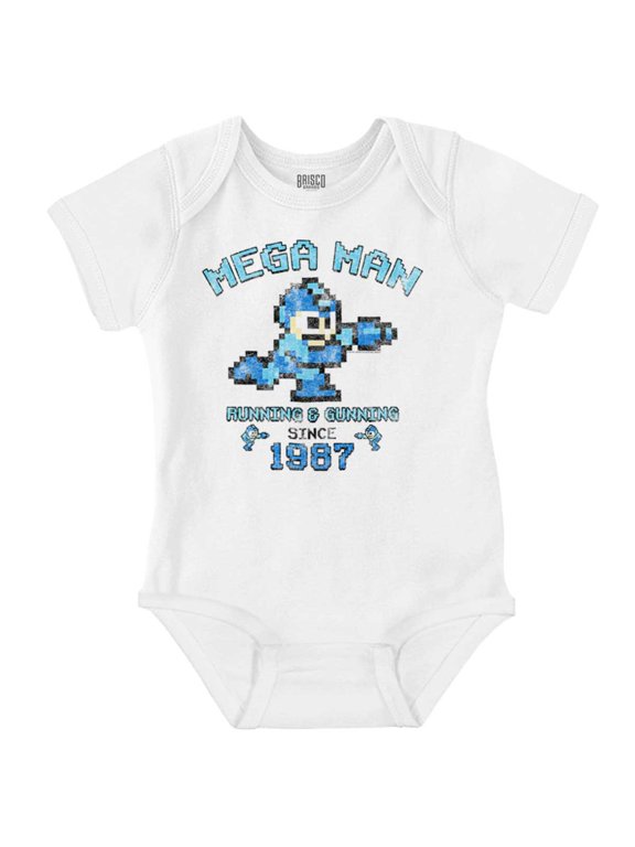 Retro Mega Man Running and Gunning Romper Boys or Girls Infant Baby Brisco Brands 18M