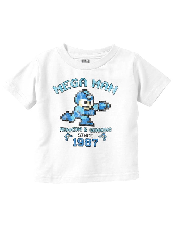 Retro Mega Man Running and Gunning Toddler Boy Girl T Shirt Infant Toddler Brisco Brands 12M