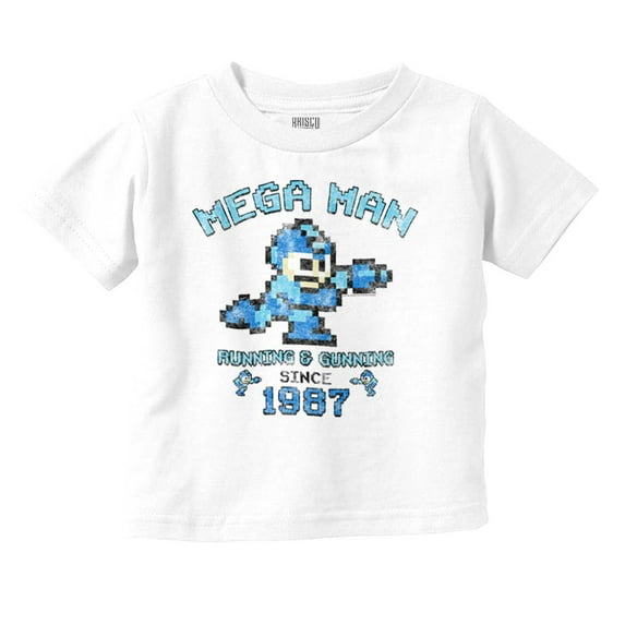 Retro Mega Man Running and Gunning Toddler Boy Girl T Shirt Infant Toddler Brisco Brands 24M